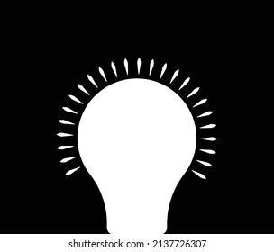 Glowing white light bulb on black background. Black and white light bulb silhouette vector