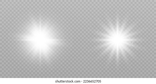 Glowing white light effect for backlight. Sunshine, star, flash. Vector illustration