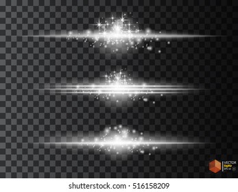 Glowing white light effects collection isolated on transparent. Abstract realistic Sci Fi highlights . Creative , modern concept . Vector illustration . Glowing particles. luminous object set