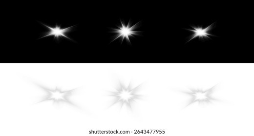 Glowing White Light Sparkle – Transparent PNG with Shiny Star Effect, Silver Glow, Flare and Lens Light Burst, Perfect for Highlights, Magic and Christmas Decor