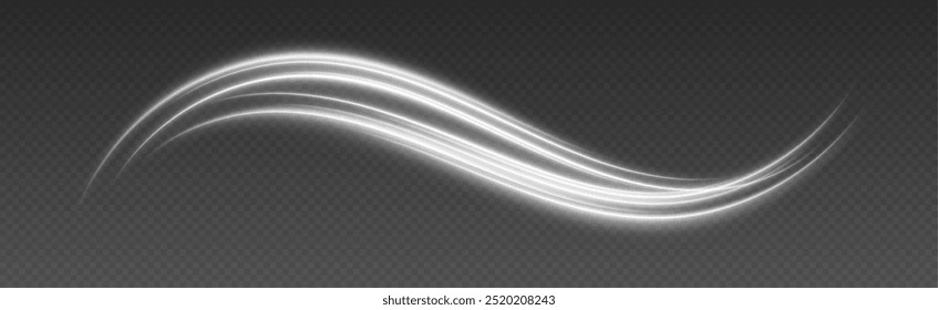 Remolino de luz blanca brillante con curvas suaves y fluidas. Efecto de luz en concepto de movimiento. Ilustración vectorial.