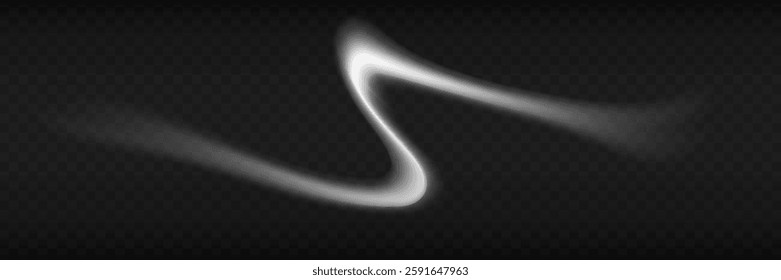 Glowing white light swirls with smooth, flowing curves. Light effect in motion concept. 
