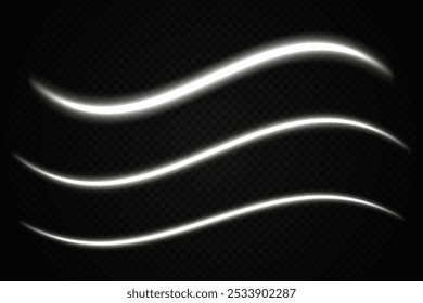 Ondas de luz branca brilhantes. Neon, abstrato, linhas curvas, energia, futurista, vibrante, fluxo, dinâmico, movimento, listras brilhantes, efeito digital, moderno, iluminado.