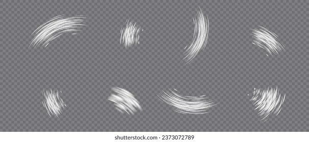 Efecto de velocidad de las líneas blancas brillantes sobre el fondo del vector. Líneas Luminosas de Velocidad. Efecto luminoso. Ola de senderos, trayectoria de incendios y torsión de curvas incandescentes.