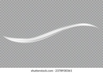 Glowing white lines. Speed ​​line effect, swirl. Light trail wave. Background.	