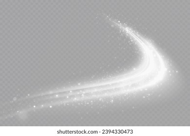 Glowing white lines. Speed ​​line effect, swirl. Light trail wave. Background.