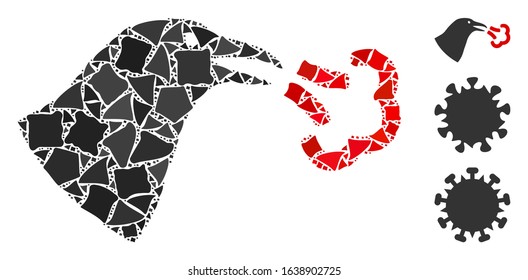 Glowing white mesh bird influenza with glare effect. Abstract illuminated model of bird influenza. Shiny wire carcass triangular mesh bird influenza icon on a black background.