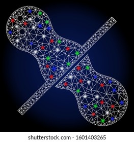 Glowing white mesh no peanuts with sparkle effect. Abstract illuminated model of no peanuts. Shiny wire frame polygonal mesh no peanuts icon. Vector abstraction on a dark blue gradient background.