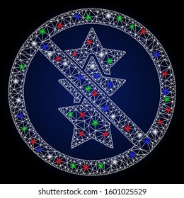 Glowing white mesh no rating stars with glow effect. Abstract illuminated model of no rating stars. Shiny wire carcass polygonal mesh no rating stars icon.