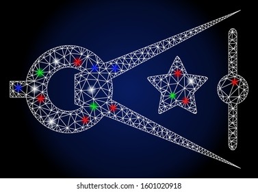 Glowing white mesh quality inspection with glitter effect. Abstract illuminated model of quality inspection. Shiny wire carcass triangular mesh quality inspection icon.