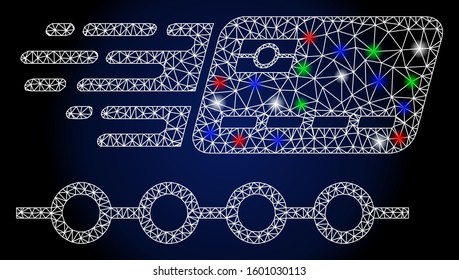 Glowing white mesh rush grace credit periods with glare effect. Abstract illuminated model of rush grace credit periods. Shiny wire frame triangular mesh rush grace credit periods icon.