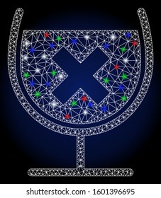 Glowing white mesh stop drink wine with sparkle effect. Abstract illuminated model of stop drink wine. Shiny wire frame polygonal mesh stop drink wine icon.