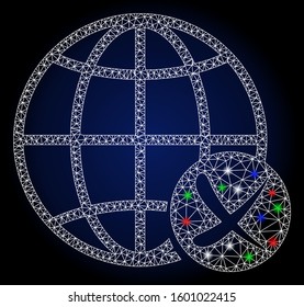 Glowing white mesh stop global web with glow effect. Abstract illuminated model of stop global web. Shiny wire frame polygonal mesh stop global web icon.