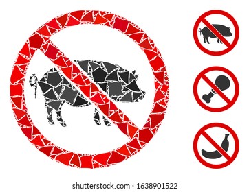 Glowing white mesh stop pig with sparkle effect. Abstract illuminated model of stop pig. Shiny wire carcass triangular mesh stop pig icon on a black background.