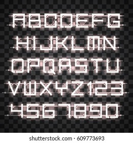 Glowing White Neon Alphabet.