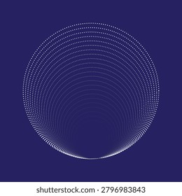 A glowing white particle circle on a dark blue background, forming a spiral pattern