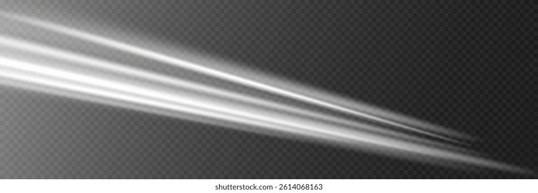 Glowing white speed line. Light effect of vortex and wave. Light and speed trace.
