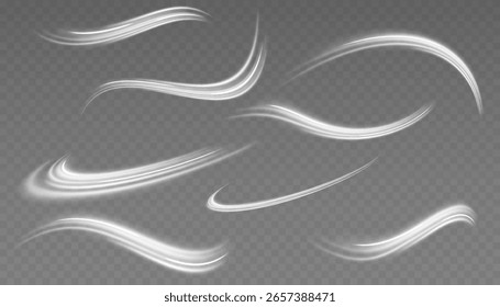 Linhas de velocidade brancas brilhantes. linhas de tráfego abstratas na estrada. onda de rastro de poeira leve. ondas brilhantes dinâmicas. torcer com brilho