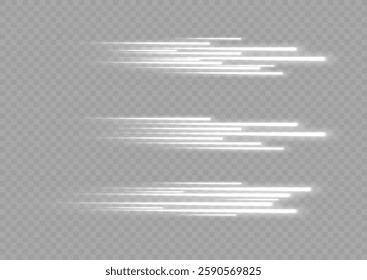 Glowing white speed lines. High speed. White motion speed and movement. Dynamic lines or rays. Light trail wave, fire path trace line. swirling filament curve. Road