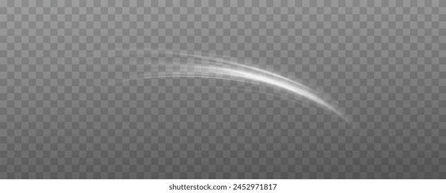 Glühende weiße Geschwindigkeitslinien. Lichtspurwelle, Bahnspurlinie und Rotation. Abstrakte Bewegungslinien. Textur des kalten Winterwindes.	