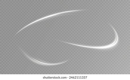 Glowing white speed lines. Light trace wave, path trace line and rotation. Abstract lines of movement.Texture of cold winter wind.	