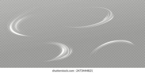 Glowing white speed lines. Light trace wave, path trace line and rotation. Abstract lines of movement.Texture of cold winter wind.	