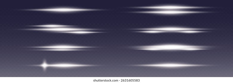 Glowing white speed lines, lines light effect. On a transparent background.