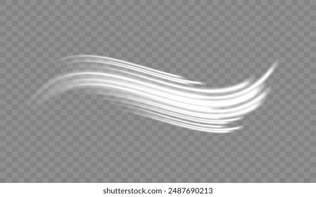 Líneas de velocidad blancas brillantes. Movimiento Alta velocidad y desenfoque. Líneas dinámicas. Onda de luz. Vector