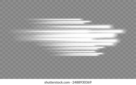 Glowing white speed lines. Motion High speed speed and blur. Dynamic lines. Light wave. Vector
