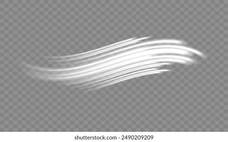 Líneas de velocidad blancas brillantes. Movimiento Alta velocidad y desenfoque. Líneas dinámicas. Onda de luz. Vector