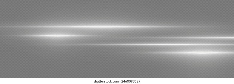 Glowing white speed lines. Rays light effect. On a transparent background.