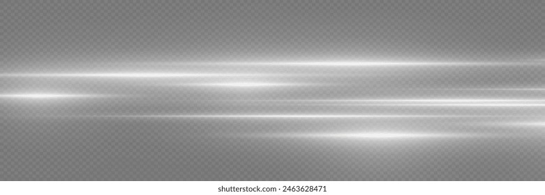 Glowing white speed lines. Rays light effect. On a transparent background.
