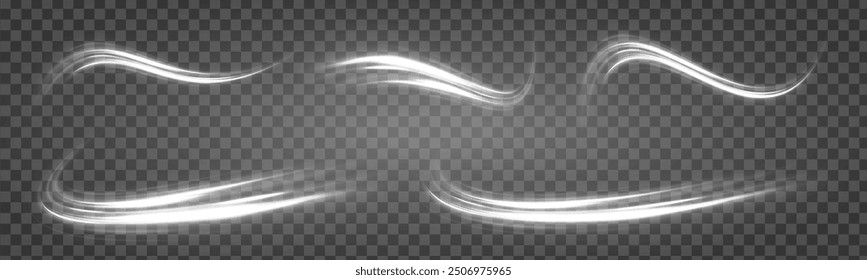 Glowing white spiral on isolated background for your New Year design. Curve white line light effect. Glowing white circle.