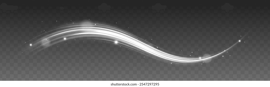 Espiral branca brilhante no fundo transparente para cartão de Natal e design de banner. Imitação da saída de ar frio do ar condicionado.	