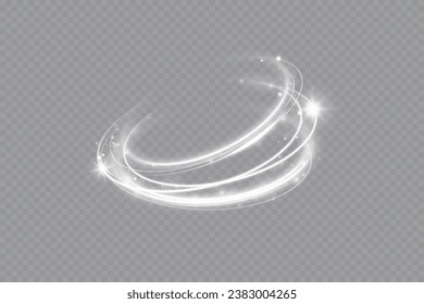 Glowing white spiral. Speed ​​abstract lines effect. Rotating shiny rings. Glowing circular lines. Glowing ring trail. Vector.