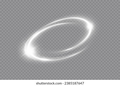 Glowing white spiral. Speed ​​abstract lines effect. Rotating shiny rings. Glowing circular lines. Glowing ring trail. Vector.