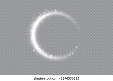 Glowing white spiral. Speed ​​abstract lines effect. Rotating shiny rings. Glowing circular lines. Glowing ring trail. Vector.	