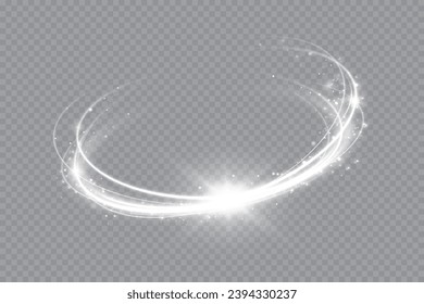 Glowing white spiral. Speed ​​abstract lines effect. Rotating shiny rings. Glowing circular lines. Glowing ring trail. Vector.	