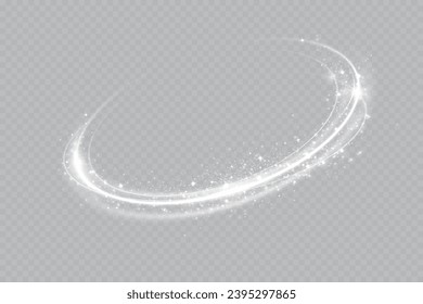 Espiral blanca resplandeciente. Velocidad de las líneas abstractas. Anillos brillantes giratorios. Líneas circulares brillantes. Pista de anillo brillante. Vector.