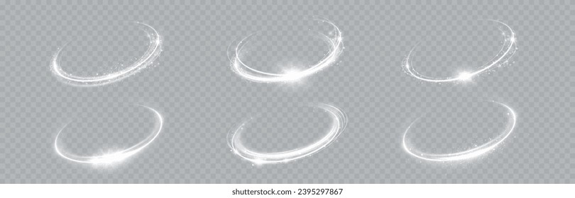 Espiral blanca resplandeciente. Velocidad de las líneas abstractas. Anillos brillantes giratorios. Líneas circulares brillantes. Pista de anillo brillante. Vector.