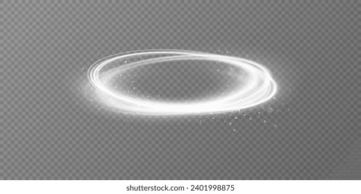 Glühende weiße Spirale. Schnelligkeit ​ ​ abstrakter Linieneffekt. Drehende glänzende Ringe. Glühende kreisförmige Linien. Glühender Ringweg. Vektorgrafik.	