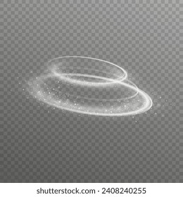 Glowing white spiral. Speed ​​abstract lines effect. Rotating shiny rings. Glowing circular lines. Glowing ring trail. Vector.	