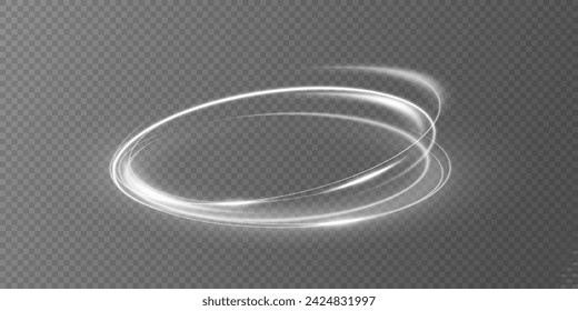 Glowing white spiral. Speed ​​abstract lines effect. Rotating shiny rings. Glowing circular lines. Glowing ring trail. Vector.