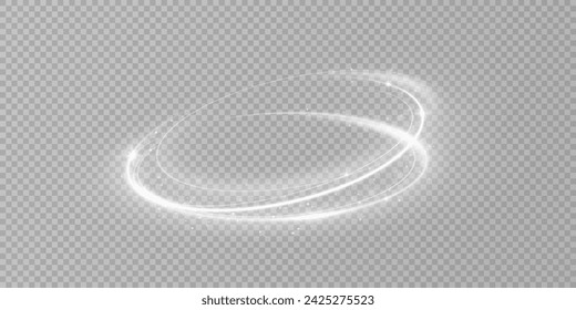 Glowing white spiral. Speed ​​abstract lines effect. Rotating shiny rings. Glowing circular lines. Glowing ring trail. Vector.