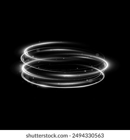 Glowing white spiral. Speed ​​abstract lines effect. Rotating shiny rings. Glowing circular lines. Glowing ring trail. Vector.	