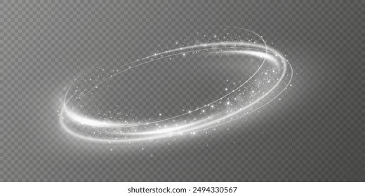 Weiße Spirale. Geschwindigkeit ​​abstrakte Linien. Rotierende glänzende Ringe. Glühende kreisförmige Linien. Glühende Ringspur. Vektorgrafik.	