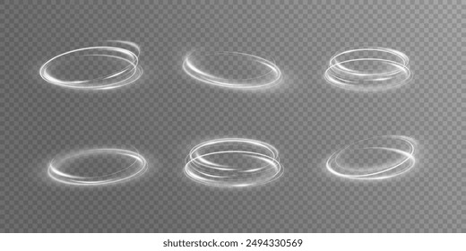 Weiße Spirale. Geschwindigkeit ​​abstrakte Linien. Rotierende glänzende Ringe. Glühende kreisförmige Linien. Glühende Ringspur. Vektorgrafik.	