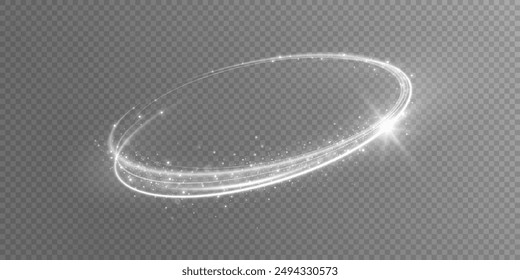 Espiral blanca brillante. Efecto de líneas abstractas de velocidad. Anillos brillantes giratorios. Líneas circulares brillantes. Rutas de anillos brillantes. Vector.	