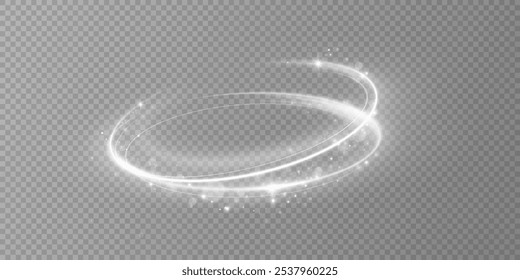 Glowing white spiral. Speed ​​abstract lines effect. Rotating shiny rings. Glowing circular lines. Glowing ring trail. Vector.	