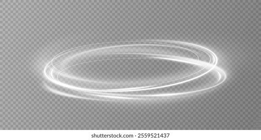 Glowing white spiral. Speed ​​abstract lines effect. Rotating shiny rings. Glowing circular lines. Glowing ring trail. Vector.